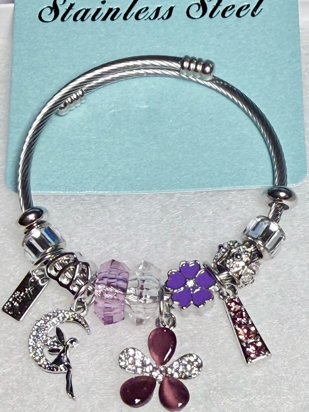Purple Flower Charm Bracelet